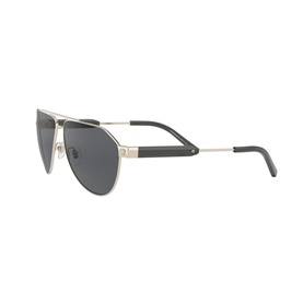 Versace Pilot Sunglasses 0VE2223 in gold-tone metal with dark acetate temples and grey tinted lenses, side angle view