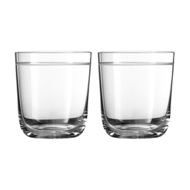 Vera Wang Bande Tumbler Set of 2, clear crystalline glass tumblers with clean lines and weighted base