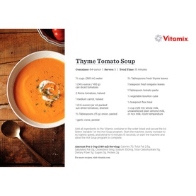 Vitamix Ascent Series A2500i Blender lifestyle recipe card showing thyme tomato soup with ingredients and blending instructions