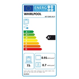 Whirlpool W Collection Built-In Electric Oven EU energy label, rated A+, 0.91 kWh per cycle, 73L capacity, 0.7 kWh per cycle fan mode