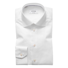 Eton Fine Twill Single Cuff Shirt in white, classic collar, button placket, slim silhouette flat lay