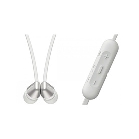 Sony Wireless In-Ear Headphone in silver, showing metallic earbuds and white cable with inline remote control unit