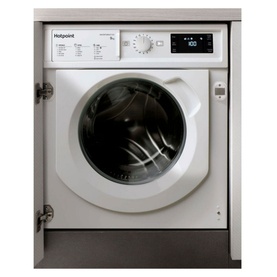 Hotpoint 9KG 1400 Spin Integrated Washing Machine in white, built-in design with circular door, digital display and control dial