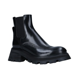 Alexander McQueen Wander XL Boots in black leather, ankle height, elasticated panel, chunky platform sole, round toe, logo heel tab