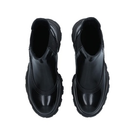 Alexander McQueen Wander XL Boots in black leather, overhead view showing round toe, elasticated panels and chunky platform sole