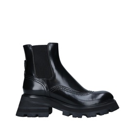 Alexander McQueen Wander XL Boots in black leather, ankle height, elasticated panels, brogue detailing, chunky platform sole