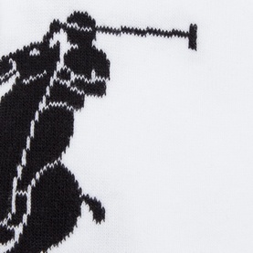 Ralph Lauren Three-Pack Sport Socks in white with black polo player jacquard motif, close-up detail shot
