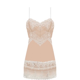 Wacoal Lace Chemise in cream with floral lace trim on bust and hem, adjustable spaghetti straps, sweetheart neckline