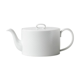 Wedgwood Gio Teapot in white fine bone china with geometric embossed pattern, loop handle, curved spout, and fitted lid