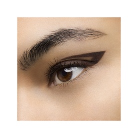 Model with YVES SAINT LAURENT Crushliner Waterproof Liner in black, showing a precise winged liner look on brown eyes