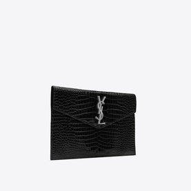 Uptown Croc-Embossed Shiny Leather Pouch