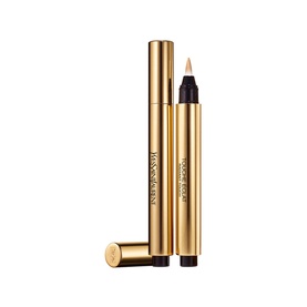 Yves Saint Laurent Touche Eclat concealer pen in gold packaging, shown open and closed with applicator tip visible