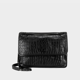 Niki Croc-Embossed Leather Medium Chain Bag