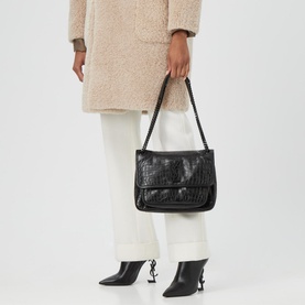 Niki Croc-Embossed Leather Medium Chain Bag