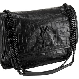 Niki Croc-Embossed Leather Medium Chain Bag