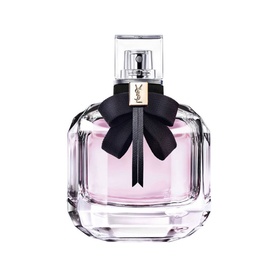 Yves Saint Laurent Mon Paris Eau de Toilette 90ml, faceted glass bottle with pink juice and black ribbon bow