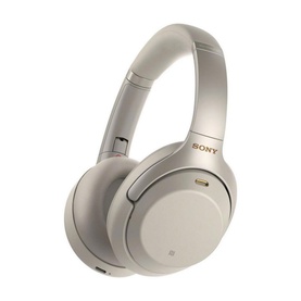 Sony Wireless Noise-Cancelling Headphones in silver, over-ear design with cushioned earcups and gold accent details