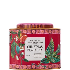 Fortnum & Mason Christmas Spiced Tea 200g in a red decorative tin with festive botanical illustration