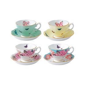 Set of 4 Teacups and Saucer