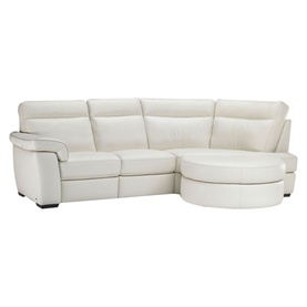 B757 Brivido Leather LHF 2.5-Seater With Power Recliner, RHF Terminal And Half Moon Ottoman White