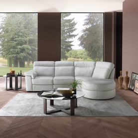 B757 Brivido Leather LHF 2.5-Seater With Power Recliner, RHF Terminal And Half Moon Ottoman White