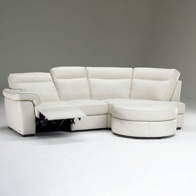 B757 Brivido Leather LHF 2.5-Seater With Power Recliner, RHF Terminal And Half Moon Ottoman White
