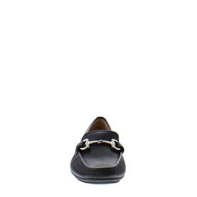 Carl Scarpa Beila Snaffel Loafers in blue leather, silver-tone snaffle bar detail, front view