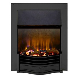 Dimplex Dumfries Optiflame Inset Fire in black finish with realistic glowing flame effect and decorative coal bed
