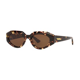 Bottega Veneta 6J000246 Round Sunglasses in brown tortoiseshell with oval frames, gold hardware detailing, and brown tinted lenses