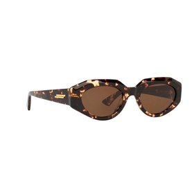 Bottega Veneta 6J000246 Round Sunglasses in brown tortoiseshell with angular oval frames and solid brown lenses