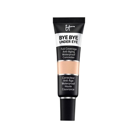 IT Cosmetics Bye Bye Under Eye Concealer in a tube with black cap, shown in a light-to-medium nude beige shade