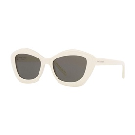 Saint Laurent YS000275 Cat Eye Sunglasses in white acetate with dark grey lenses and chunky angular frame
