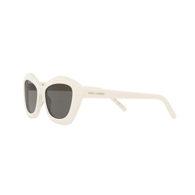 Saint Laurent YS000275 Cat Eye Sunglasses in white with dark grey lenses and gold-tone Saint Laurent branding on temples