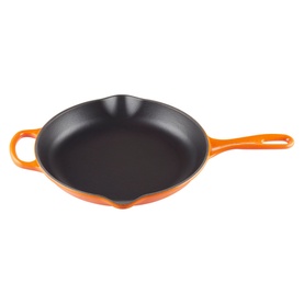 Le Creuset Signature Cast Iron Frying Pan 26cm in orange with black enamel interior, long handle and helper handle