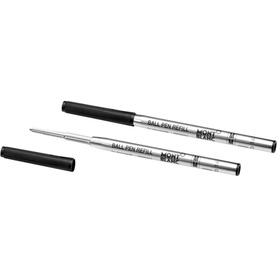 Montblanc Ballpoint Pen Refill Medium in Mystery Black, pack of two black ink refills with caps, shown uncapped and capped