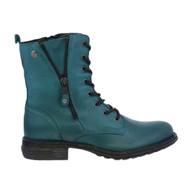 Carl Scarpa Paulette Blue Leather Lace Up Ankle Boots with side zip, cleated sole, and pull tab detail