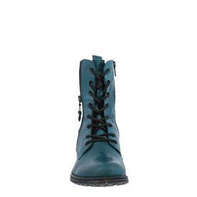 Carl Scarpa Paulette Blue Leather Lace-Up Ankle Boots with inside zip, pull tab, and cleated sole, front view