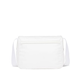 Prada Accessories Re-Nylon Shoulder Bag in white, back view, adjustable woven nylon strap, clean structured silhouette