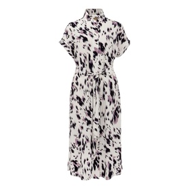 Phase Eight Tilda Tie Waist Dress in cream with abstract print, short sleeves, collared neckline, belt tie waist, midi length