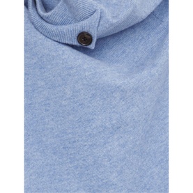 Hobbs Talia Round Neck Sweater in blue marl, showing cowl neckline with brown button detail. 90% merino wool, 10% cashmere