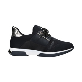 KG by Kurt Geiger Vegan Leo 2 Trainers in black fabric with silver heel detail, lace fastening, and chunky white sole