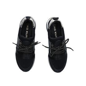 KG by Kurt Geiger Vegan Leo 2 Trainers in black, overhead view showing lace fastening, fabric upper and chunky white sole