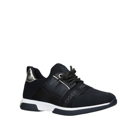 KG by Kurt Geiger Vegan Leo 2 Trainers in black fabric with lace fastening, silver heel detail, and chunky white sole