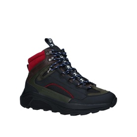 KG by Kurt Geiger Vegan Loaded Hiker Boot in multi, lace-up with red collar, dark treaded sole and mixed synthetic materials