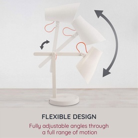 iStar Wireless Charging Lamp in white with arrows demonstrating flexible, fully adjustable multi-angle design