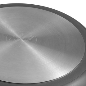 Zyliss Ultimate Pro 28cm Frying Pan with Spout, stainless steel base with brushed circular finish and embossed logo detail