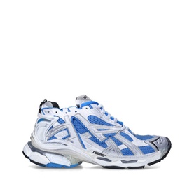 Balenciaga Runner Trainers in blue and white mesh and nylon with chunky sole, PU overlays, and lace fastening