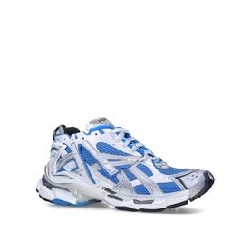 Balenciaga Runner Trainers in blue and white, chunky silhouette, mesh and nylon upper, lace fastening, worn-in finish, white sole