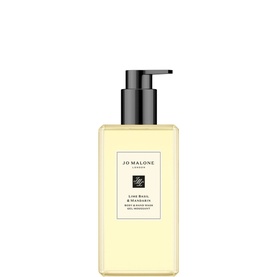 Jo Malone London Lime Basil & Mandarin Body & Hand Wash, 500ml pump bottle with pale yellow liquid and black pump dispenser