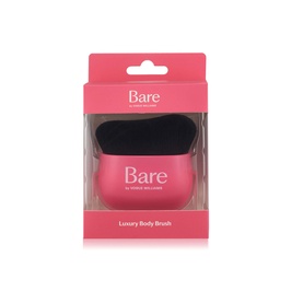 Bare by Vogue Body Brush in pink packaging, black bristle head, compact square shape for body care application